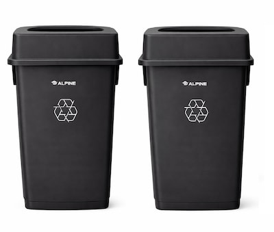 Alpine Industries Plastic Trash Can with Drop-Slot Lid, 23 Gallon, Black, 2/Pack (ALP477-BLK-PKG2-2)