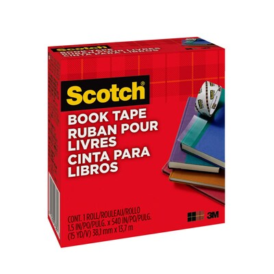 Scotch Book Transparent Clear Tape, 1.5 x 15 yds., 3 Core, Transparent (845)