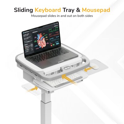 Mount-It! MedHub Motorized Height-Adjustable Mobile Medical Cart Workstation with Locking Casters, White/Gray (MI-16040)