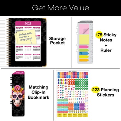 2027 Excello Brands 9" x 11" Weekly & Monthly Standard Planner, Paperboard Cover, Sugar Skull (FSHN-CY27-8511-48)
