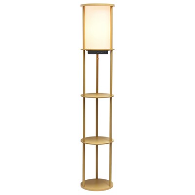 Simple Designs Tan Shelf Etagere Organizer Storage 62.5 Floor Lamp with 2 USB Charging Ports and 1 Charging Outlet (LF2010-TAN)