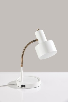 Simplee Adesso Baker Incandescent Desk Lamp, 17"H, White & Antique Brass (SL3971-02)