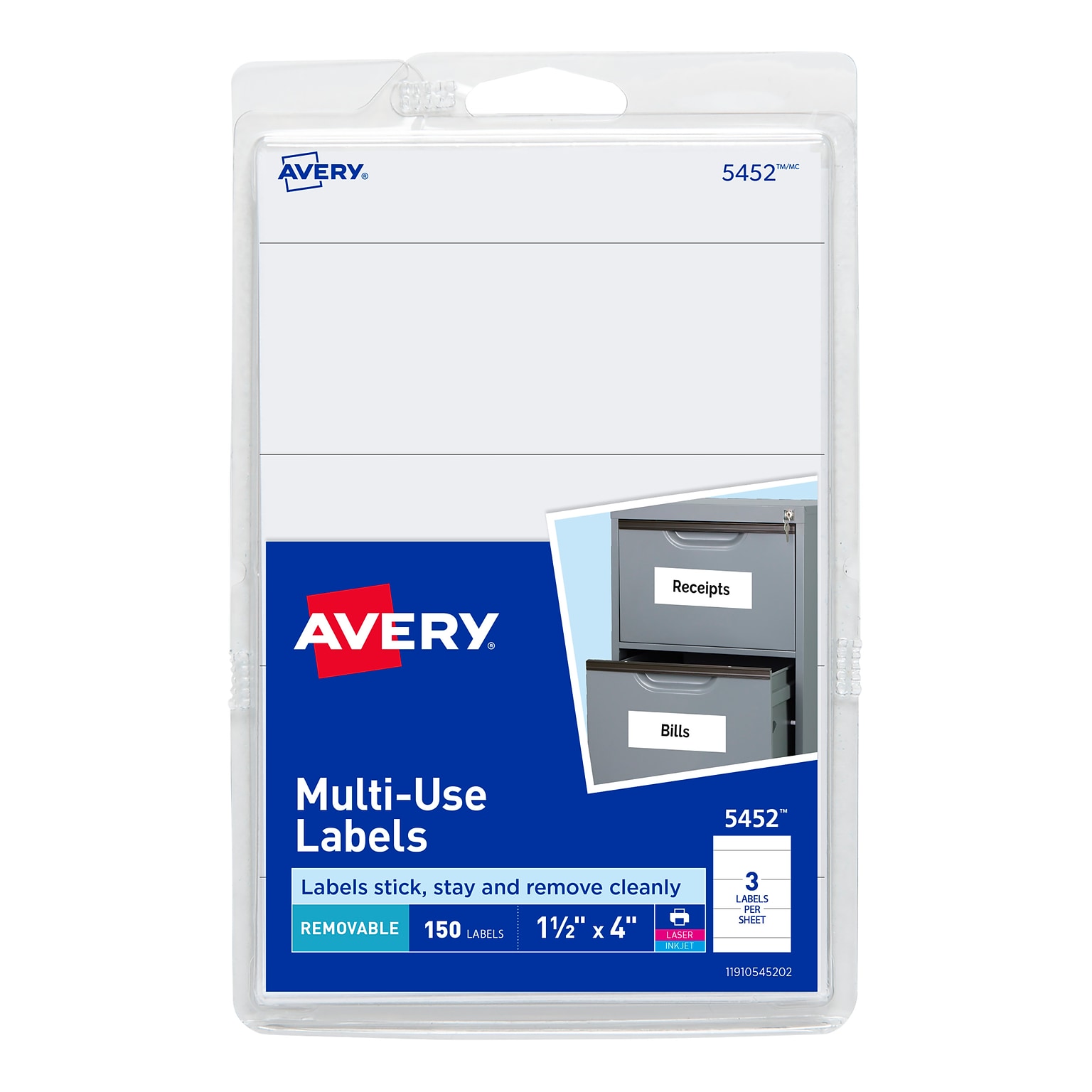Avery Multi-Use Laser/Inkjet Shipping Label, 1 1/2 x 4, White, 3 Labels/Sheet, 50 Sheets/Pack (05452)