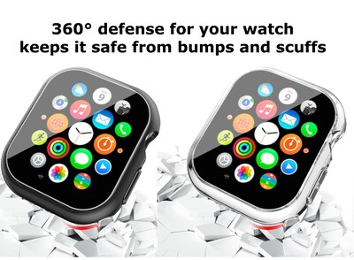 Fusion Protector Case 2-Pack with Tempered Glass for Apple Watch Series 10 (46 mm)  1 Black + 1 Transparent Clear