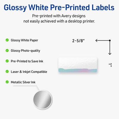 Avery Laser/Inkjet Rectangle Multipurpose Labels, 1 x 2-5/8, White, 40/Pack (S00-F3P)