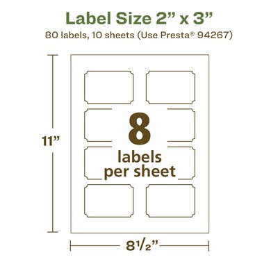 Avery EcoFriendly Laser/Inkjet Decorative Edge Multipurpose Labels, 2" x 3", White, 80/Pack (94267)
