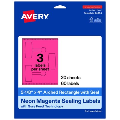 Avery Laser/Inkjet Multipurpose Labels, 5-1/8 x 4, Neon Magenta, 60 Labels/Pack (19479370737)