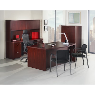 Lorell Essentials 4-Drawer Lateral File Cabinet, Letter/Legal Size, Lockable, 54.8"H x 35.5"W x 22"D, Mahogany (LLR34386)