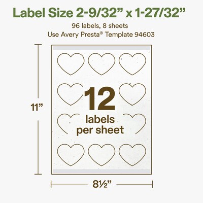 Avery Hemp Heart Laser/Inkjet Multipurpose Labels, 2-9/32" x 1-27/32", Off-White (96/Pack)