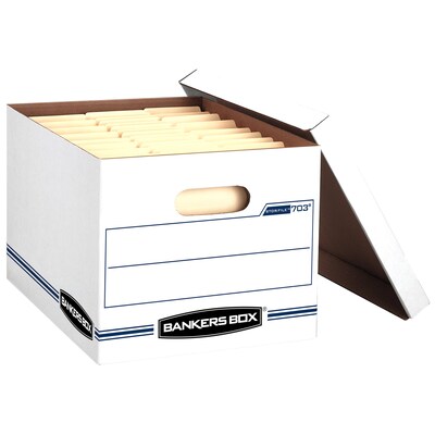 Bankers Box Stor/File 60% Recycled Corrugated File Box Lift Off Lid, Letter/Legal Size, White/Blue,