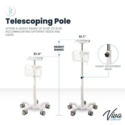 Viva Comfort Height-Adjustable Portable Mobile Stand for Edan Vital Signs Monitor, White (ADI912-C-MP-03-MK)