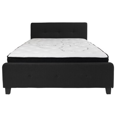 Flash Furniture Tribeca Tufted Upholstered Platform Bed in Black Fabric with Pocket Spring Mattress, Queen (HGBM23)