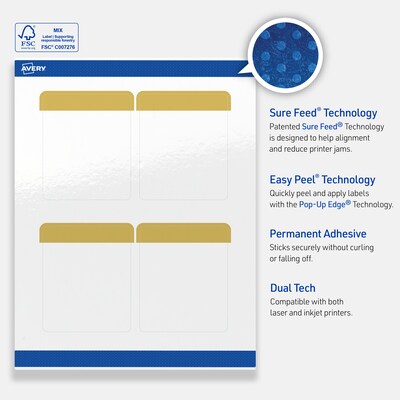 Avery Laser/Inkjet Rectangle Multipurpose Labels, 4" x 3-1/3", White, 40/Pack (S00-DJM)