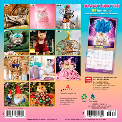 2027 BrownTrout Avanti Cranky Kitties 7 x 7 Monthly Wall Calendar, Assorted Colors (9798330712922)