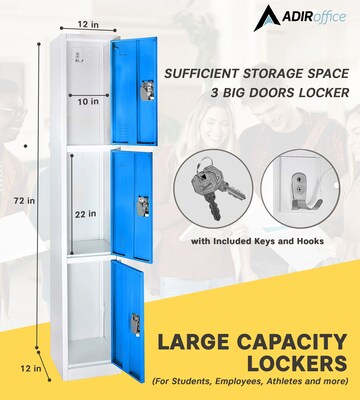 AdirOffice 72'' 3-Tier Blue Storage Locker, 2/Pack (629-203-BLU-2PK)