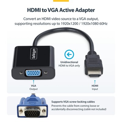 StarTech HD2VGA Series HDMI to VGA Video Adapter, Male, Black (HD2VGAE3)