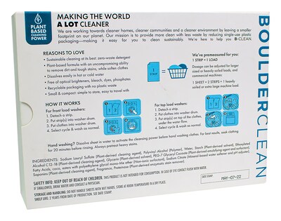 Boulder Clean Laundry Detergent Sheets, Clean Cotton, 40/Pack, 12 Packs/Carton
