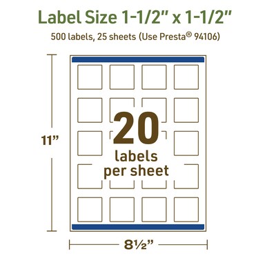 Avery Dissolvable Square Multipurpose Labels, 1.5" x 1.5", Off-white, 500/Pack (94106)