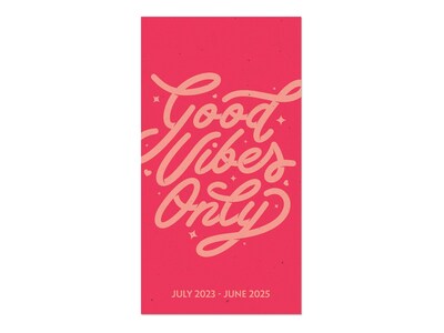 2023-2025 Willow Creek Good Vibes Only 3.5" x 6.5" Academic Monthly Planner, Paperboard Cover, Pink/Peach (38024)