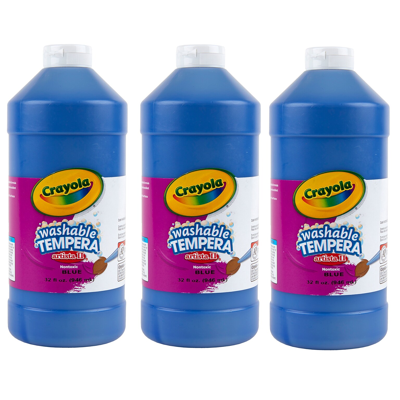 Crayola Artista II Washable Tempera Paint, Blue, 32 oz., 3/Bundle (BIN543132042-3)
