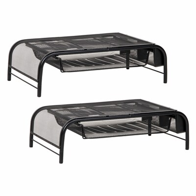 Mind Reader Monitor Stand with Paper Tray, Up to 24" Monitor, Black, 2/Pack (2MESHMON-BLK)
