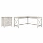 Bush Furniture Key West 60" L-Shaped Desk with 2-Drawer Lateral File Cabinet, Linen White Oak (KWS014LW)
