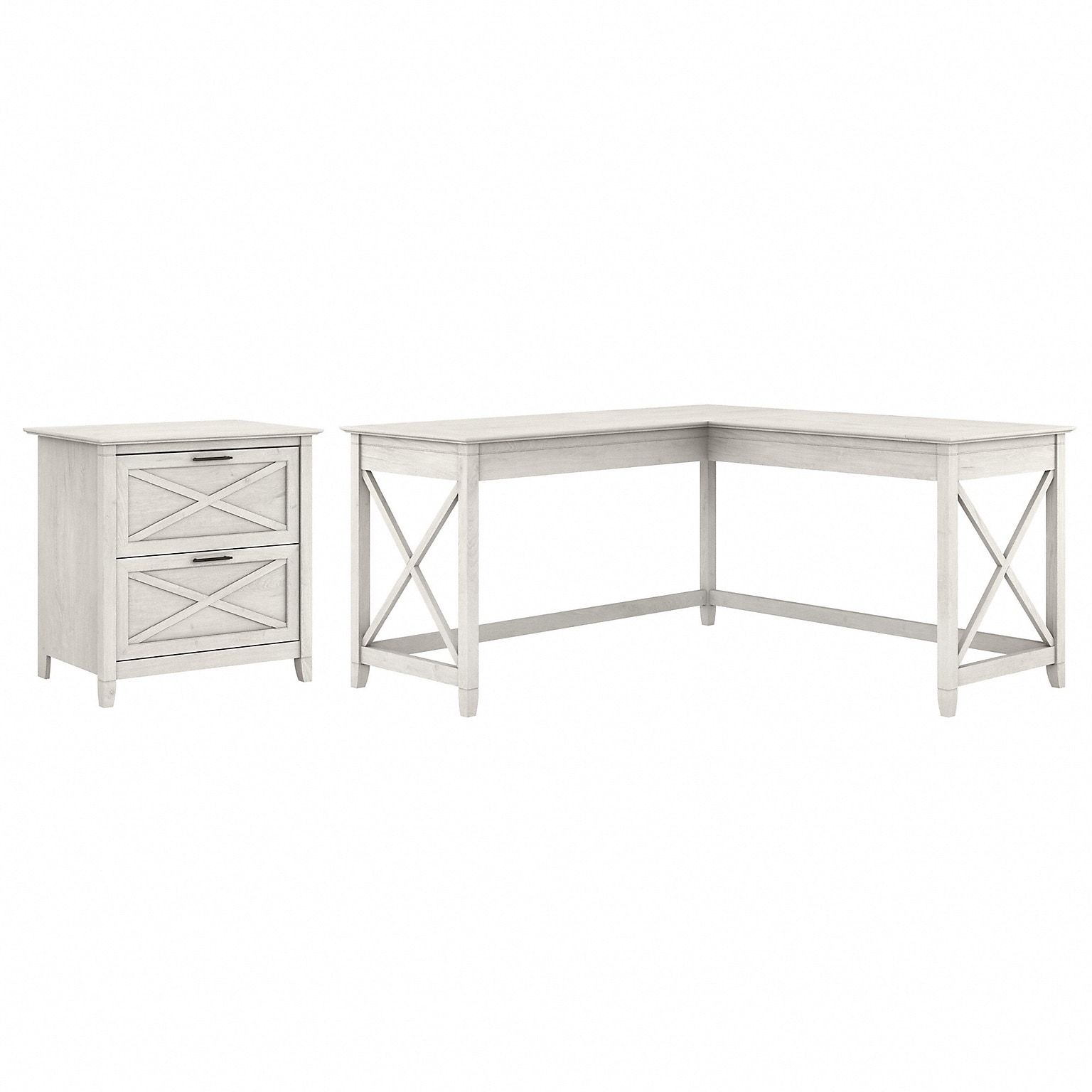 Bush Furniture Key West 60 L-Shaped Desk with 2-Drawer Lateral File Cabinet, Linen White Oak (KWS014LW)