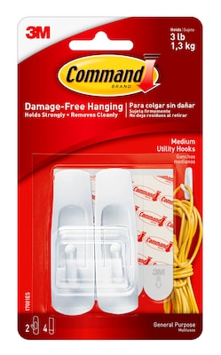 Command Medium Utility Hooks, White, 2 Hooks (17001ES)