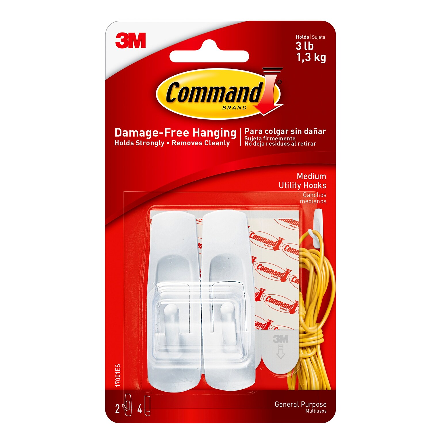 Command Medium Utility Hooks, 3 lb., White, 2/Pack (17001ES)