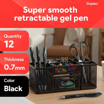 Staples Sonix Retractable Gel Pens, Medium Point, 0.7mm, Black Ink, Dozen (13561-CC)