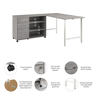 Bush Business Furniture Hustle 60"W Computer Desk and Storage Cabinet with Drawers and Shelves, Platinum Gray (HUS009PG)