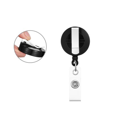 Staples® Badge Reels, 30 Retractable Cord Length, Vinyl/Metal, Black, 25/Pack (18913/3748022)