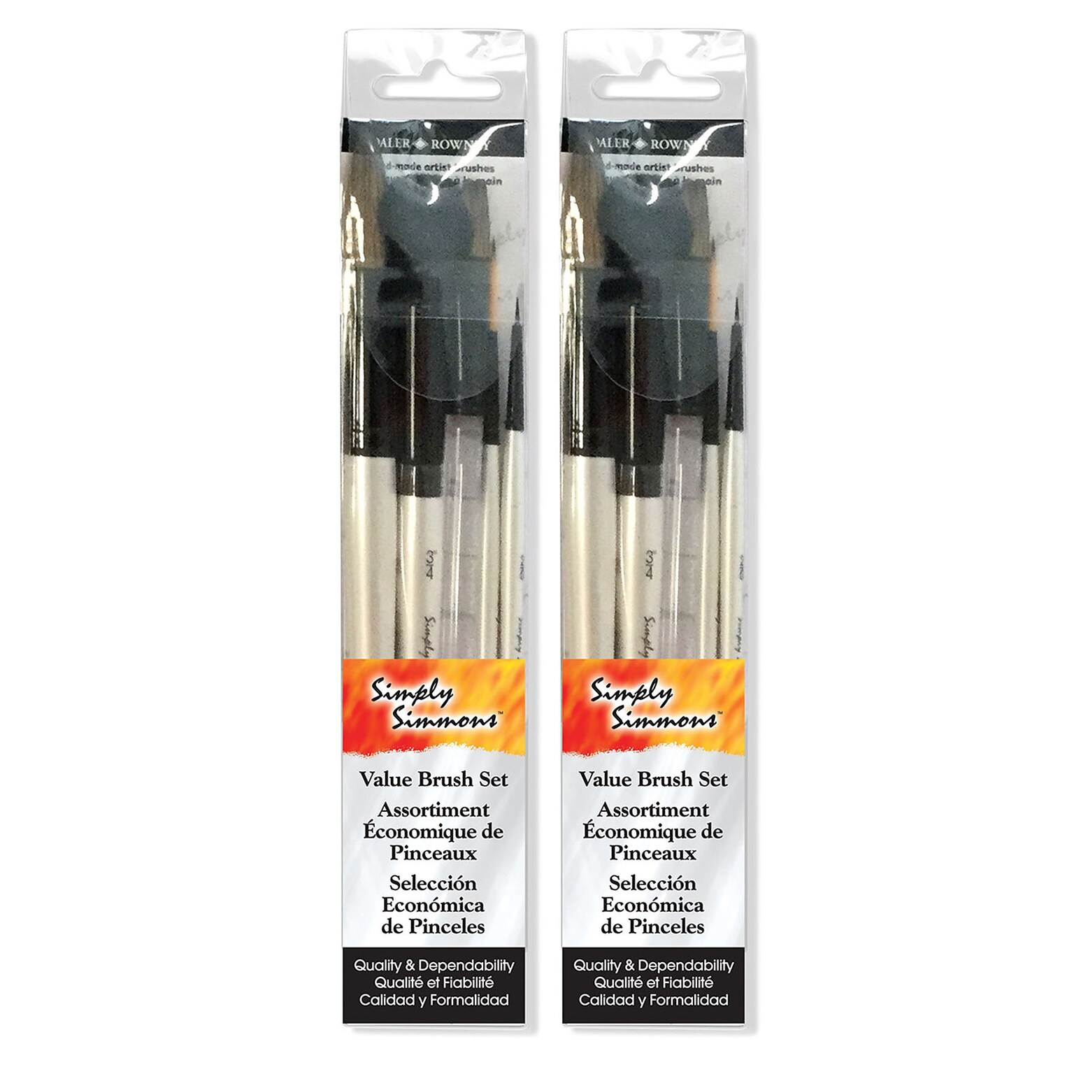 Daler-Rowney Simply Simmons Short Handle Watercolor Synthetic Brush Set, 5/Set, 2 Sets/Bundle (DRWD255500010-2)