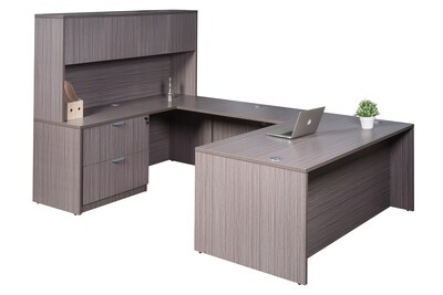 Boss Office Products 66 U-Shaped Desk with Lateral File and Hutch, Driftwood (GROUPA17-DW)