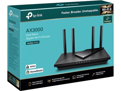TP-LINK Archer AX55 AX 3000 Dual-Band Wi-Fi 6 Router, Black (ARCHER AX55)