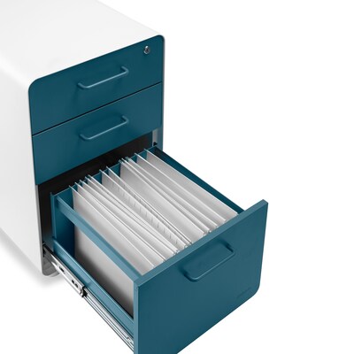 Poppin Stow 3-Drawer Mobile Vertical File Cabinet, Legal Size, Lockable, 28.35"H x 20.24"W x 23.7"D, Blue (106039)