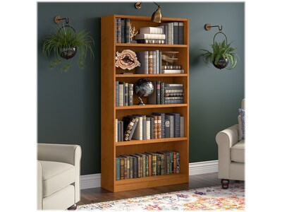 Bush Furniture Universal 72H 5-Shelf Bookcase with Adjustable Shelves, Natural Cherry Laminated Woo
