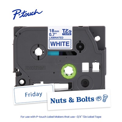 Brother P-touch Laminated Label Tape, ~3/4" x 26.2', Blue on White (TZe243)