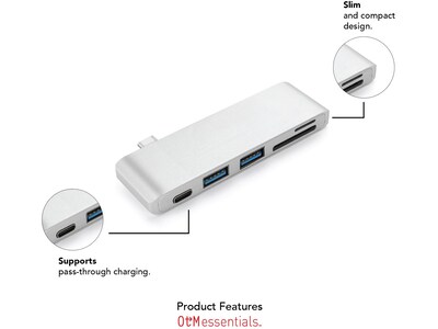 OTM Essentials Basics 3-Port USB-C Hub, White (OB-AIAN)