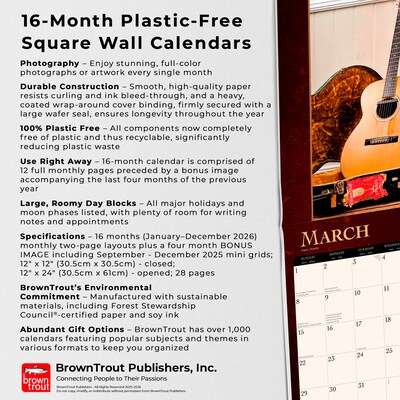 2026 BrownTrout Vintage Guitars 12" x 12" Monthly Wall Calendar (9798330706136)