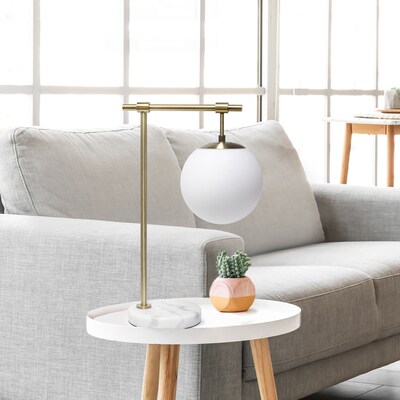 Lalia Home Studio Loft 21" White Globe Shade Table Desk Lamp With Marble Base and Antique Brass Arm (LHT-5064-AB)