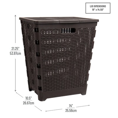 Mind Reader Foldable Plastic Laundry Hamper with Lid, Brown (FOLHAMP61-BRN)