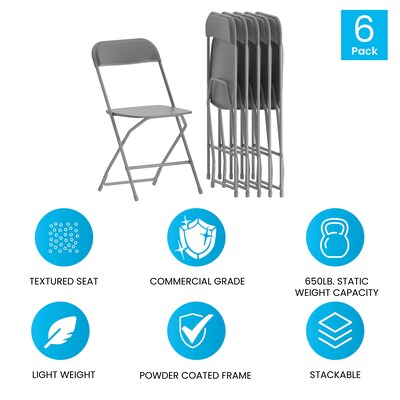 Flash Furniture Plastic Folding Chair, Grey, Set of 6 (6LEL3GREY)