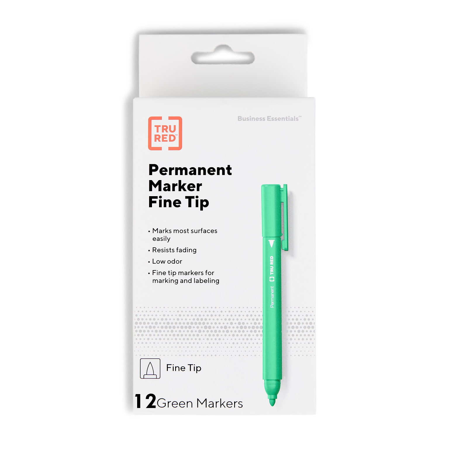 TRU RED™ Pen Permanent Markers, Fine Tip, Green, 12/Pack (TR54542)