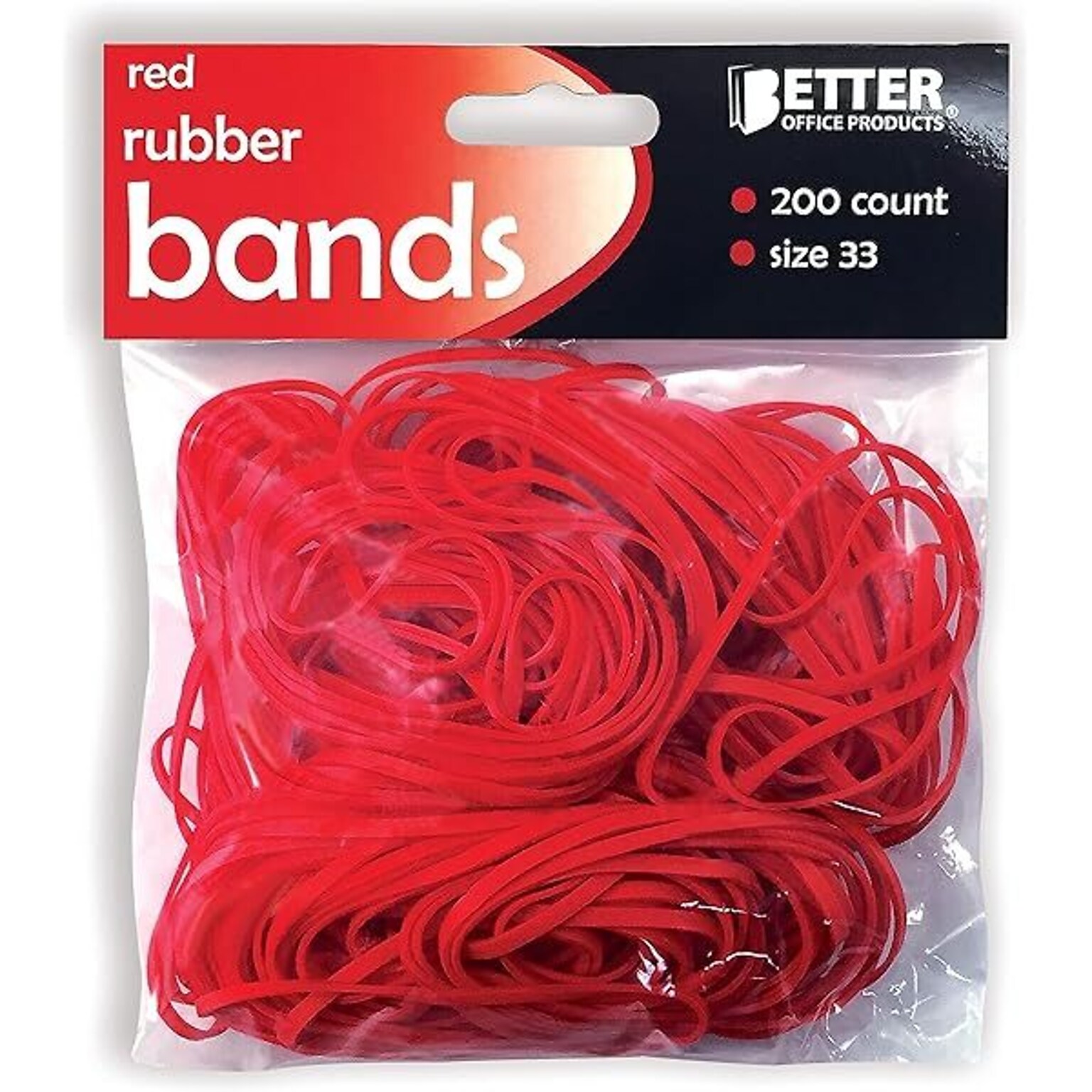 Better Office Multi-Purpose #33 Rubber Bands, 3.5 x 0.125, Brilliant Red, 200/Pack (33903)