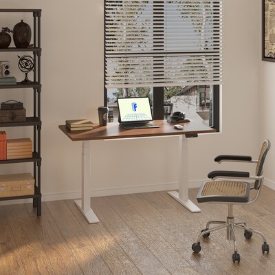 FlexiSpot E7 Commercial 55''W Electric Adjustable Standing Desk, Black Walnut/White (E7WCOM5528-BW)