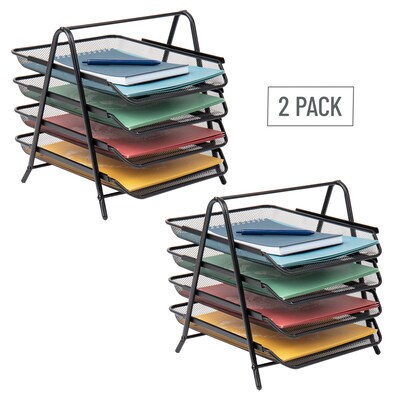 Mind Reader 4-Tier Stackable Paper Desk Tray Organizer, Metal, Black, 2/Pack (4TPAP2PK-BLK)