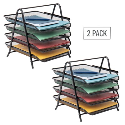 Mind Reader 4-Tier Stackable Paper Desk Tray Organizer, Metal, Black, 2/Pack (4TPAP2PK-BLK)