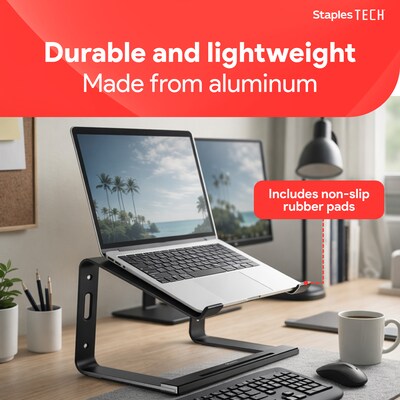 Staples TECH 11.2" x 10.2" Aluminum Laptop Stand, Black (ST62654)
