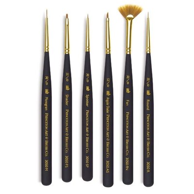 Princeton Mini-Detailer Mixed Media Synthetic Brushes, Black, 6/Pack (PBXP30506SET)